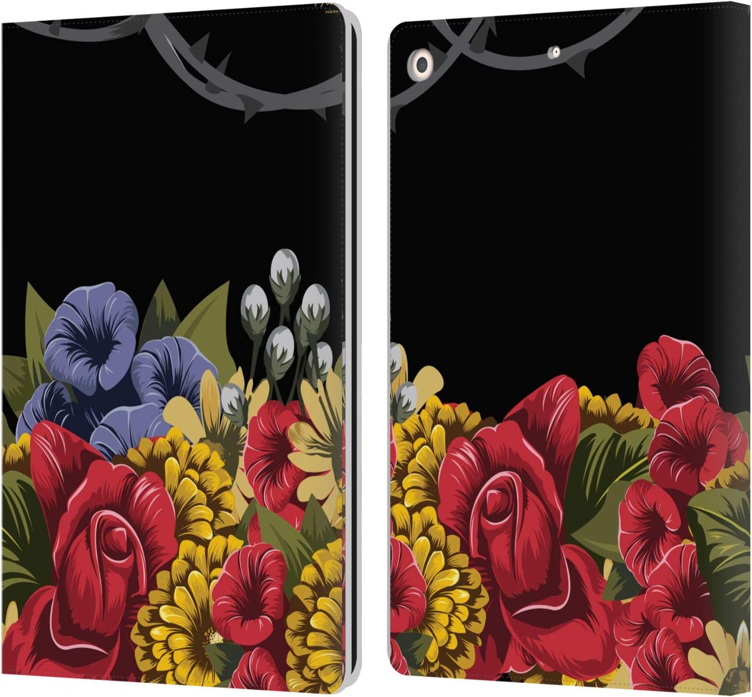 Head Case Designs Officially Licensed Frida Kahlo Efflorescence Red Florals Leather Wallet Case Compatible with Apple iPad 10.2 2019/2020/2021