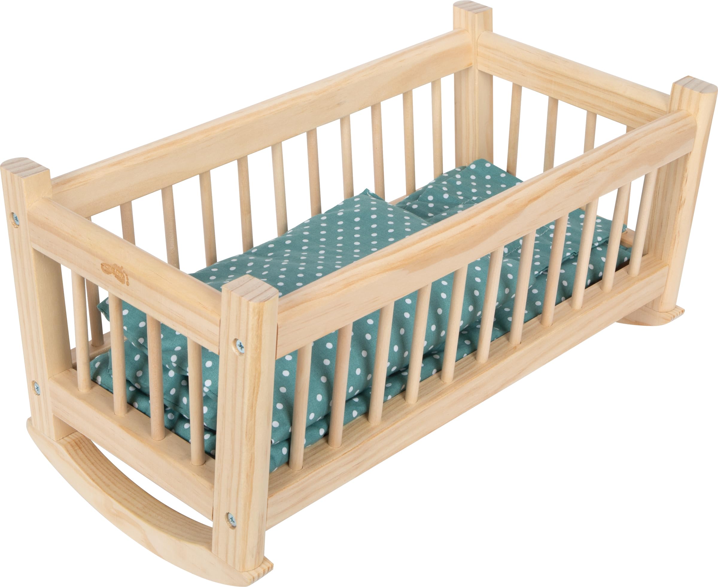 small foot natural doll’s cradle, wooden doll’s bed with extra-large bedding, for children of 3 years and older, 12821