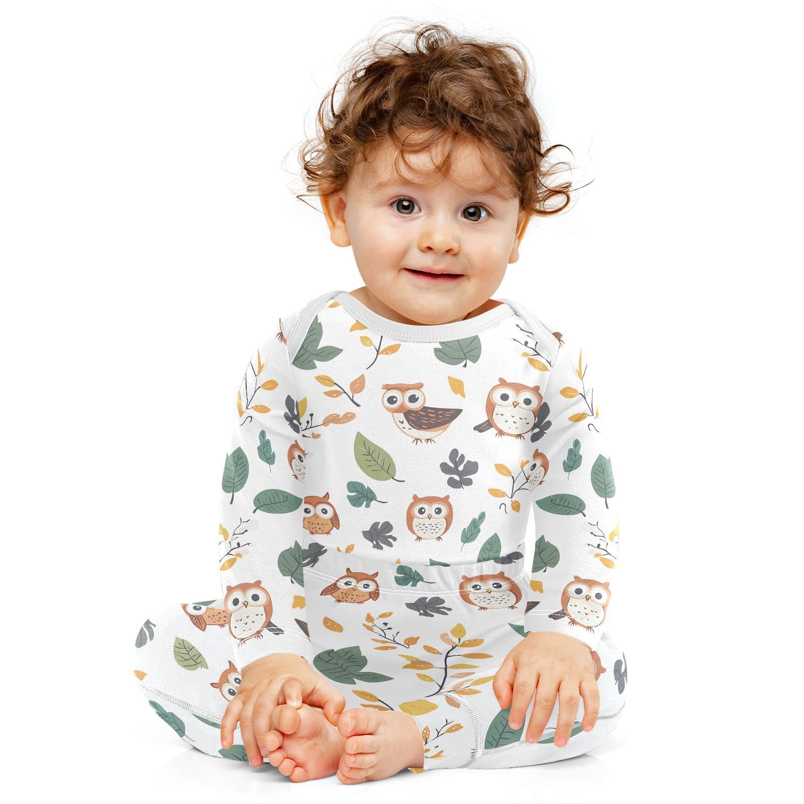vvfelixl Baby Bodysuits Pants Sets Lovely Owl Bird Leaves Baby Bodysuit Long Sleeve Baby Clothes for Boys Girls 12-18M