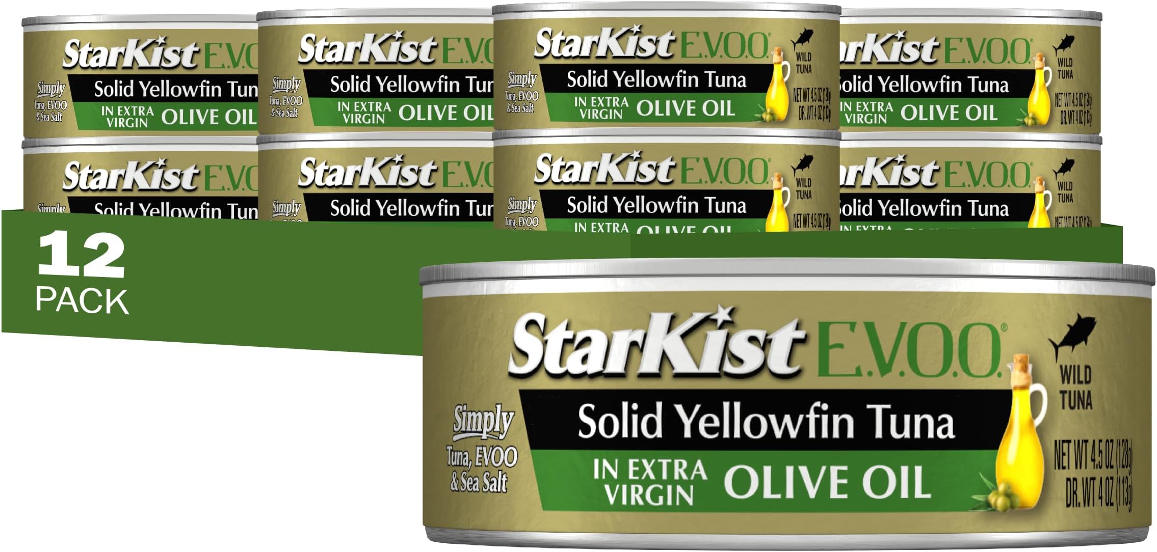 StarKist E.V.O.O. Solid Yellowfin/light Tuna in Extra Virgin Olive Oil - 4.5 oz Can (Pack of 12)(Packaging may vary)