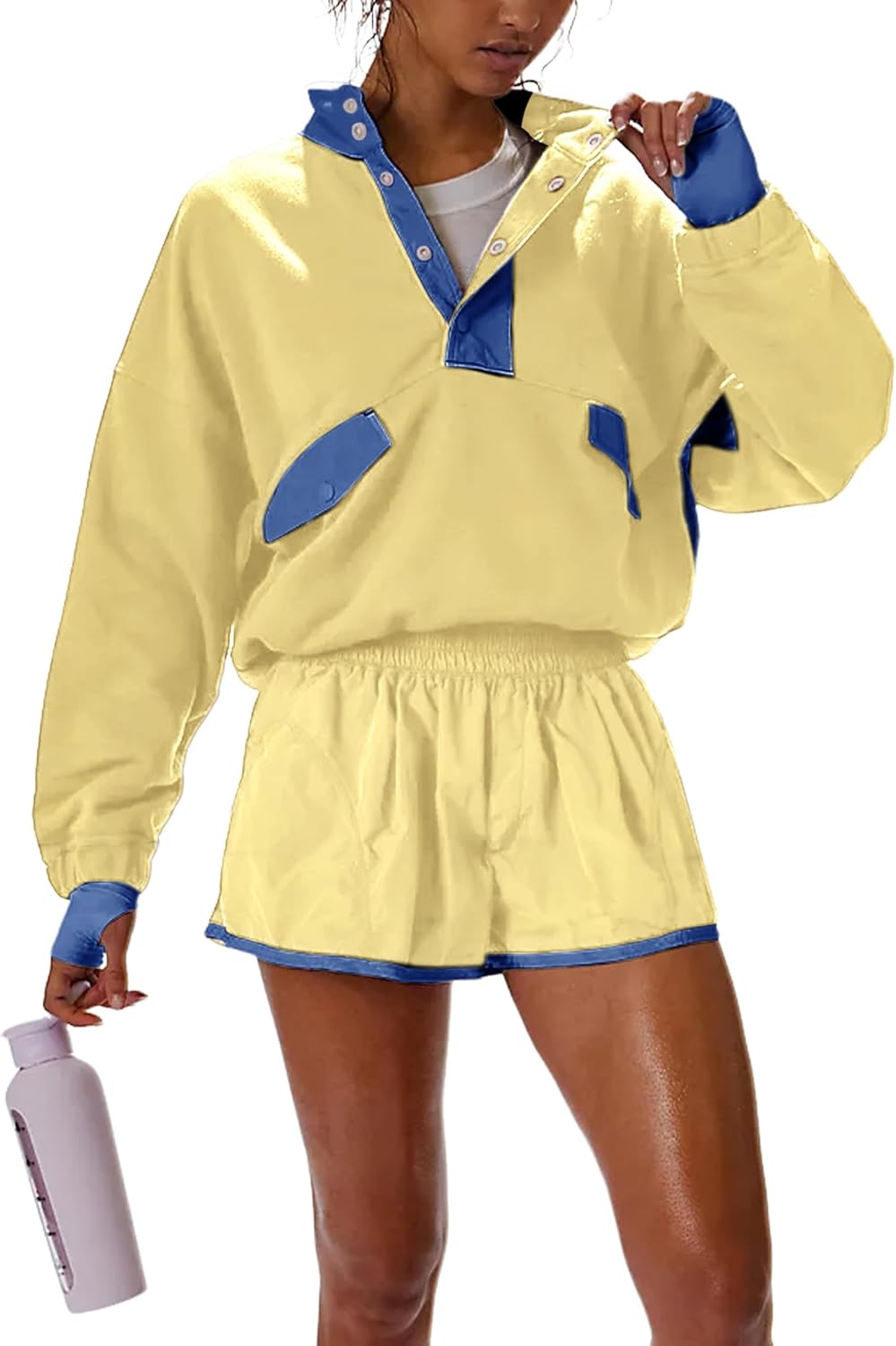 Womens Two Piece Short Sets Summer Lounge Sweatsuits Long Sleeve Outfits Travel Tracksuit with Pocket