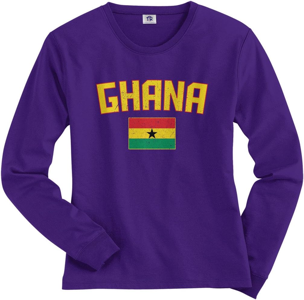 Threadrock Women's Ghana Flag Long Sleeve T-Shirt
