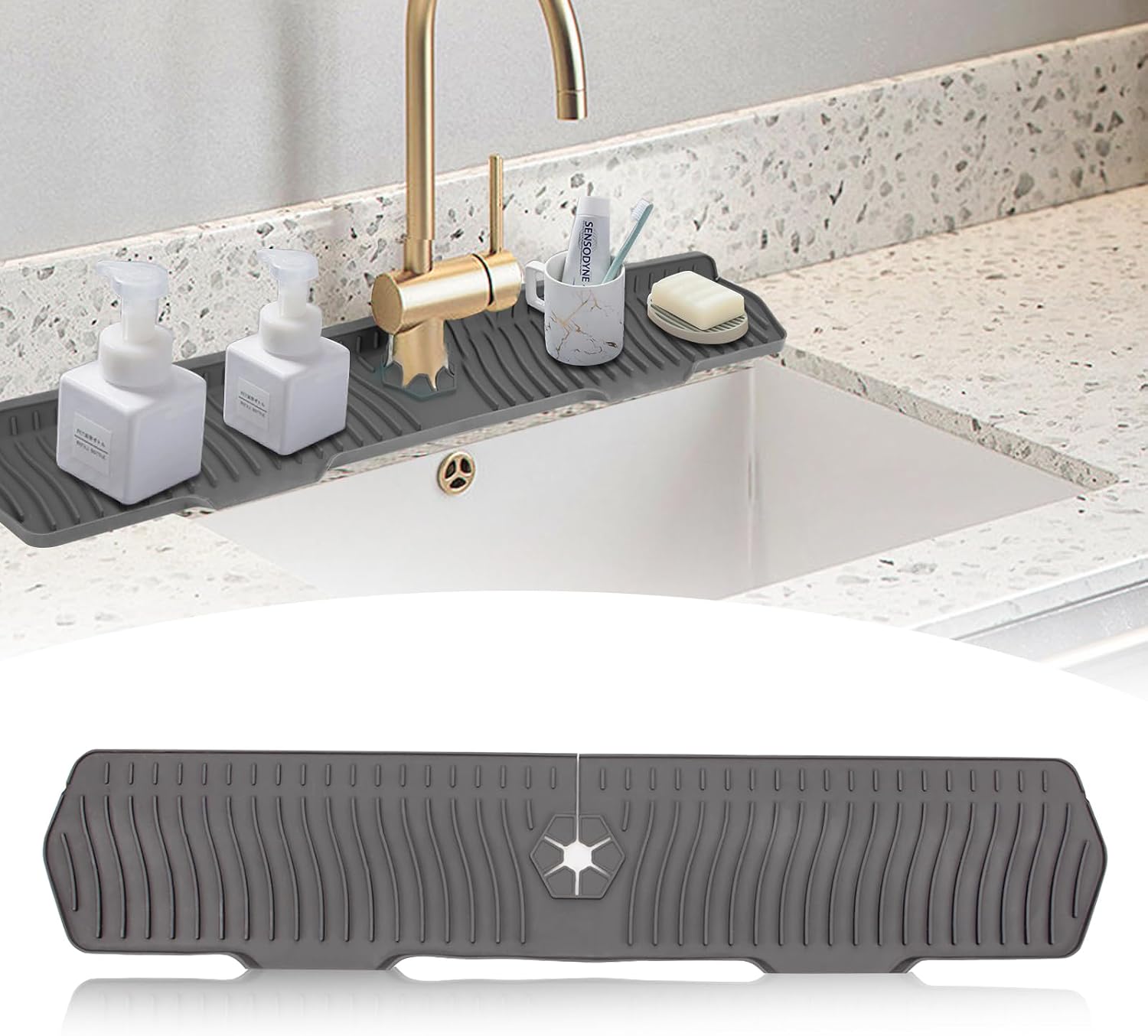 30 Inch Sink Splash Guard,Longer Silicone Sink Mat for Kitchen Bathroom,Kitchen Faucet,Silicone Sink Faucet Mat Splash Guard, Drip Protector Splash Countertop (Black)