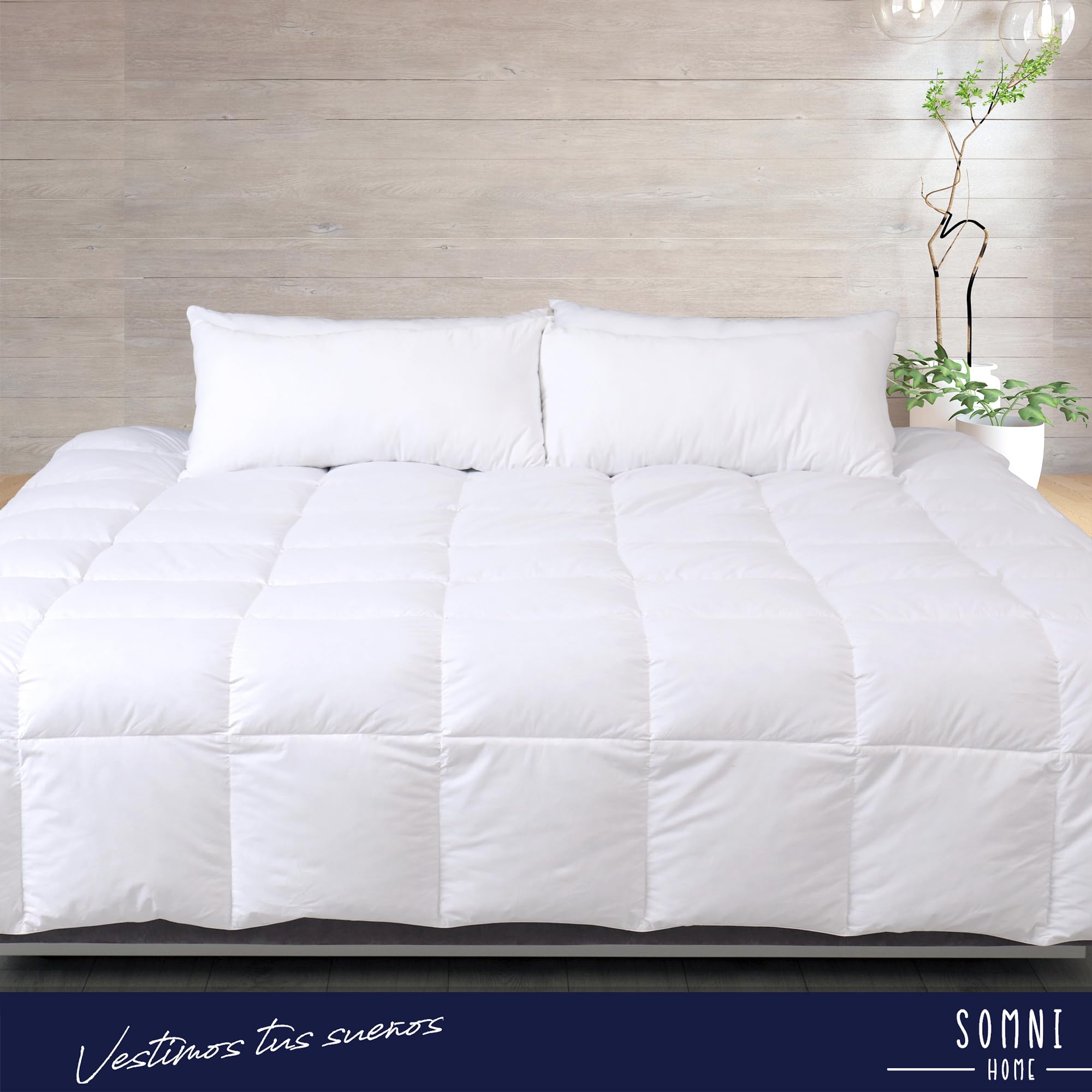 SOMNI HOME Relleno Nórdico Doble. Tacto Pluma. Blanco Acolchado Cuadros Liso. Suave Comodo Ligero. Relleno para Funda Nórdica. 400 gr. 220x220 cm Cama 135 cm