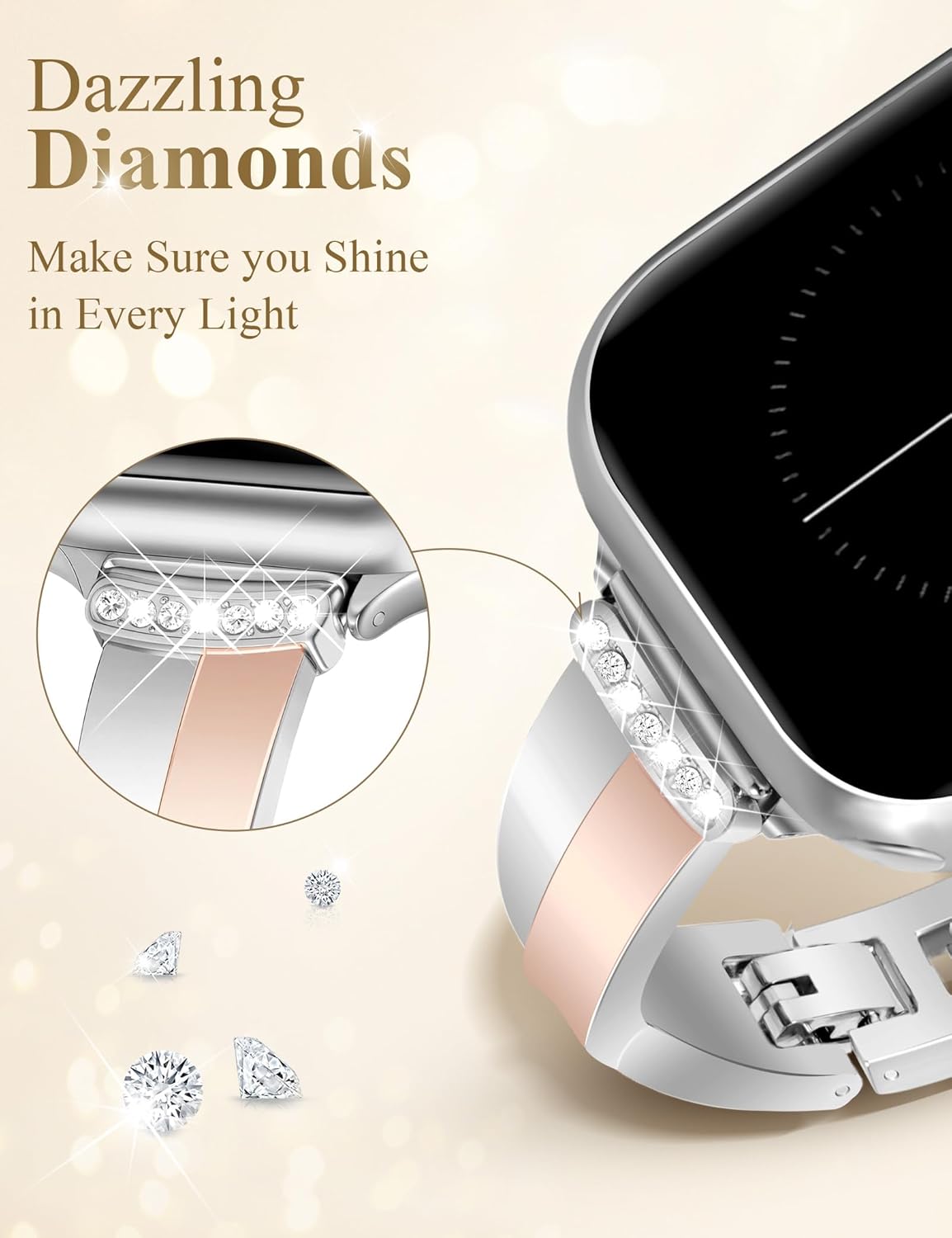 Designer Slim Watch Bands for Women Compatible with Apple Watch 38/40/41/42/44/45/46/49mm Dainty Dressy Cute Bracelet Metal Chain Straps for iWatch Series 11/10/9/8/7/6/5/4/3/2/1/SE/Ultra - Image 3