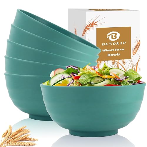 Wheat Straw Large Bowls 60 OZ, Set of 6, Green