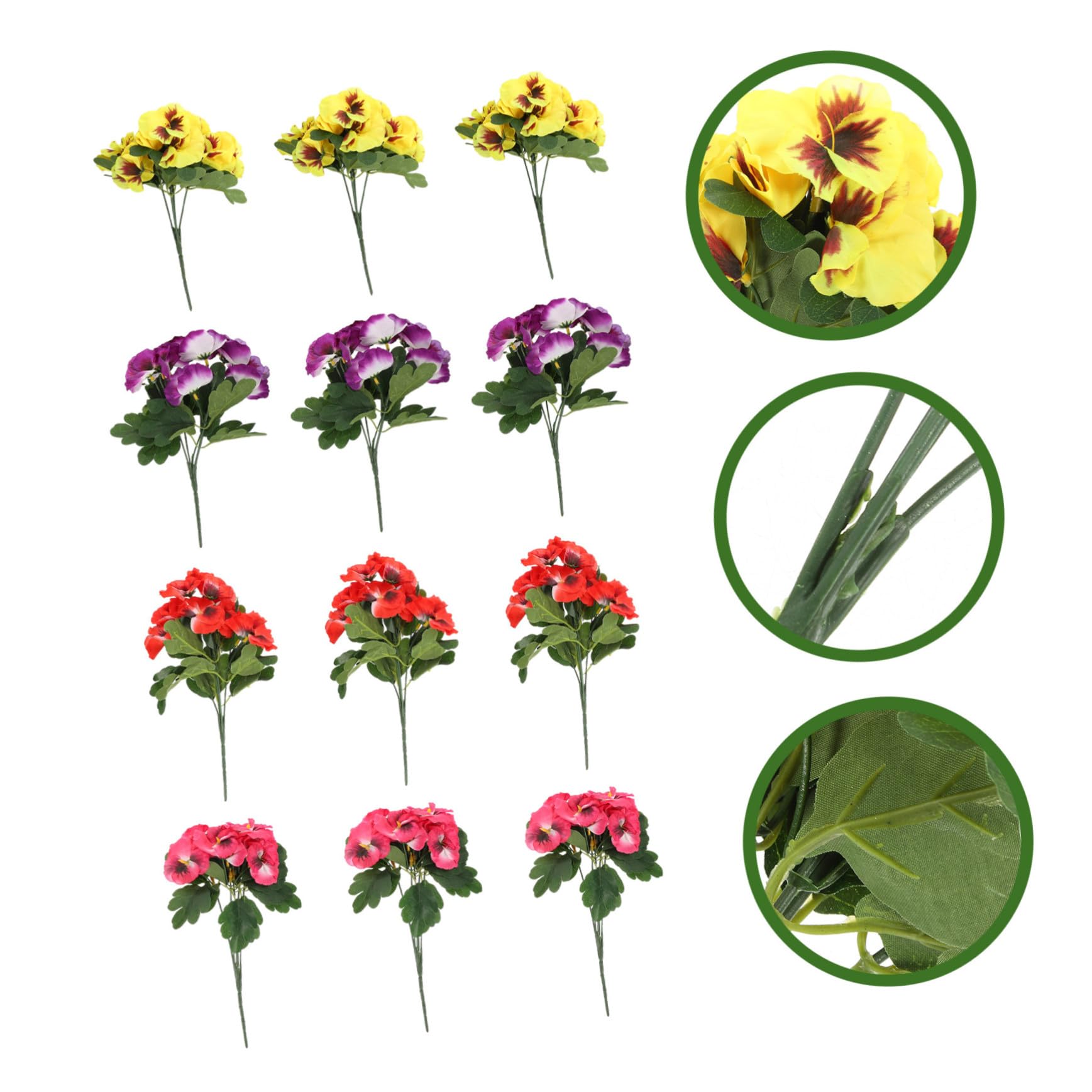 12 Stück Künstliche Blumensträuße aus Plastik Lebensnahe Kunstpflanzen für Wohn und Feierdekoration Langlebige Selbstgemacht Vasenarrangements mit Farbigen Hornveilchen