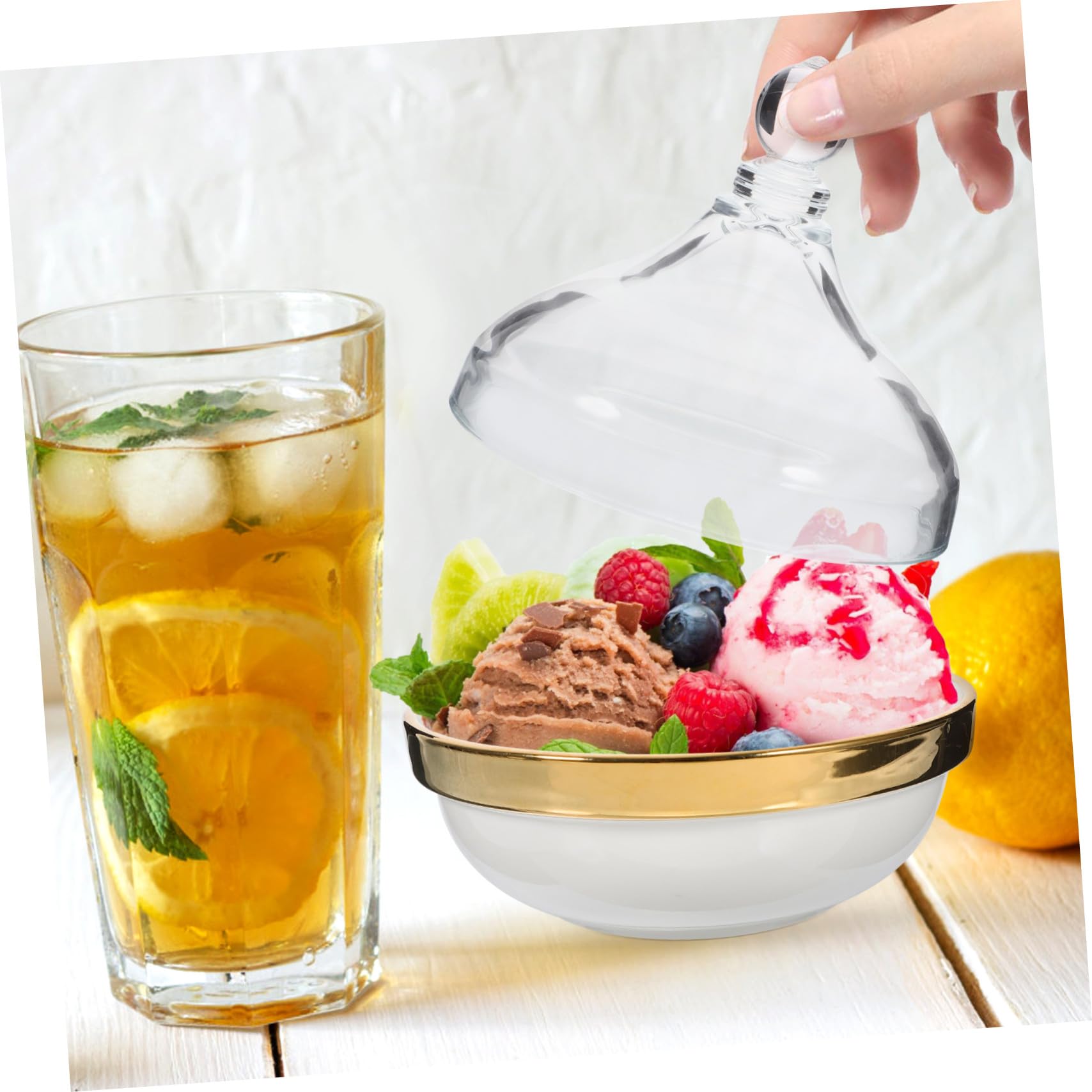 Tazón de Postre con Tapa de Cerámica Blanco 1 Pieza | Uso Múltiple para Pastel Esponjoso, Pudín y Fruta, Acabado Simple y Elegante, Apto para Cenas y Reuniones