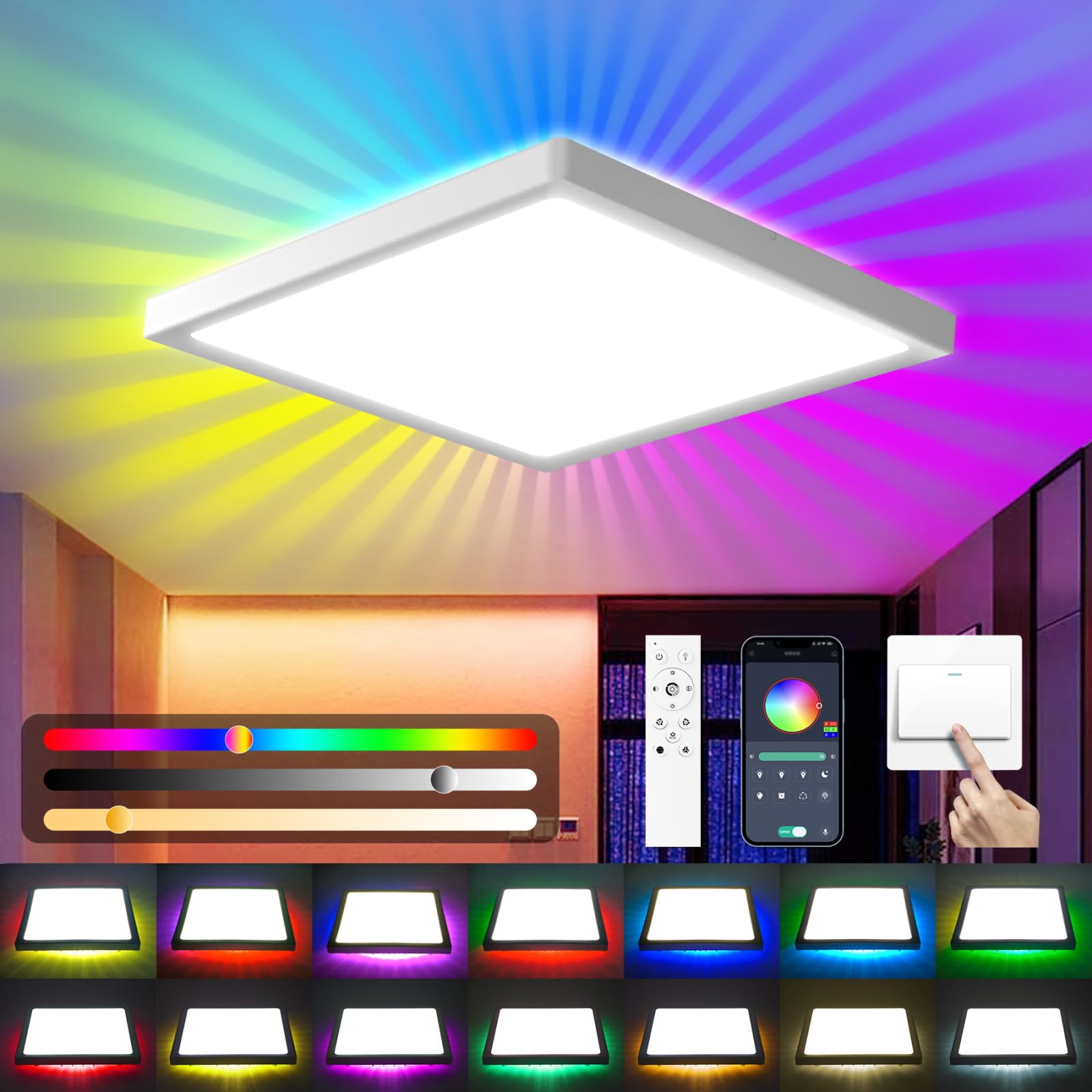 CHENBEN Lámpara de Techo LED Regulable 28W RGB Plafon Techo LED con Control Remoto y Aplicación 13 Colores Lampara Techo Inteligente para Habitacion Juvenil,Dormitorio,Baño,Salón,Balcón,Cocina Ø30CM