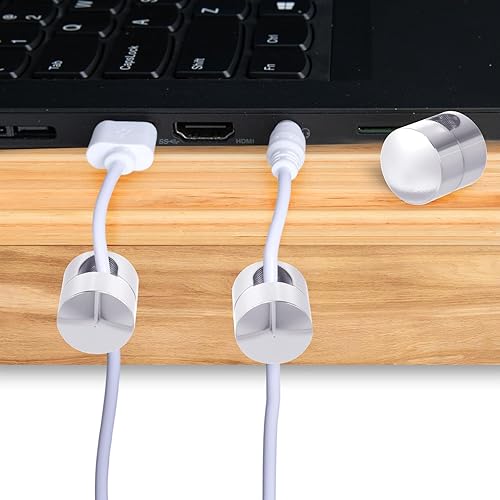 Miniatura 6 de 5 juegos de soportes de cargador para cables, soportes de anclaje de cable ajustables plateados, clips de cable de metal adhesivos, organizadores de