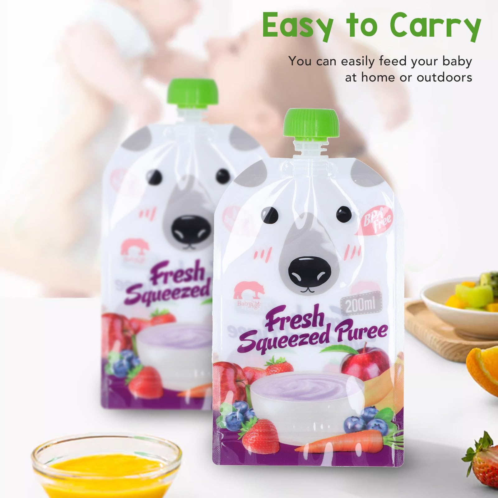 Reusable Food Pouch, LeakResistant Design, 7 oz Capacity, BPAFree, Easy to Clean, OntheGo Storage for Baby Food, Snacks, Purees, and Healthy Meals, Perfect for Picnics and Travel