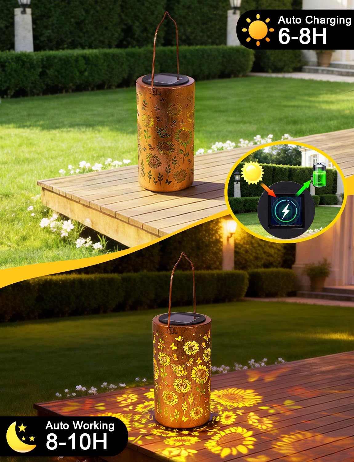 solar lanterns outdoor waterproof, birthday gifts for women mom grandma, hanging colorful sunflower solar lanterns, metal lanterns decorative outdoor for yard, patio, porch, garden