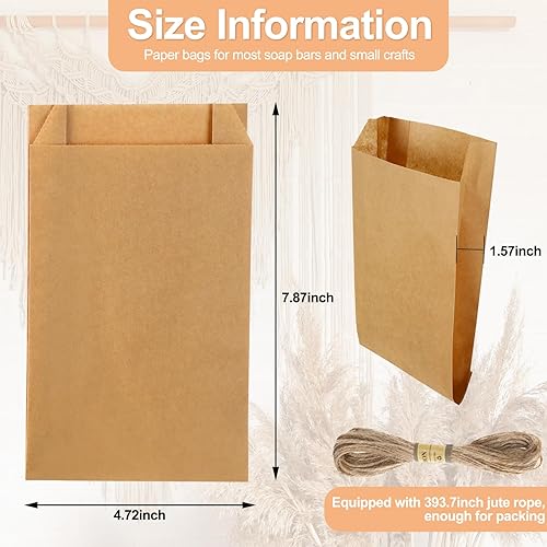 Miniatura 3 de Fulmoon 50 bolsas de papel para jabón, bolsas de papel kraft de 5" x 8" para empaquetar envoltorios de fabricación de jabón con 394 pulgadas de