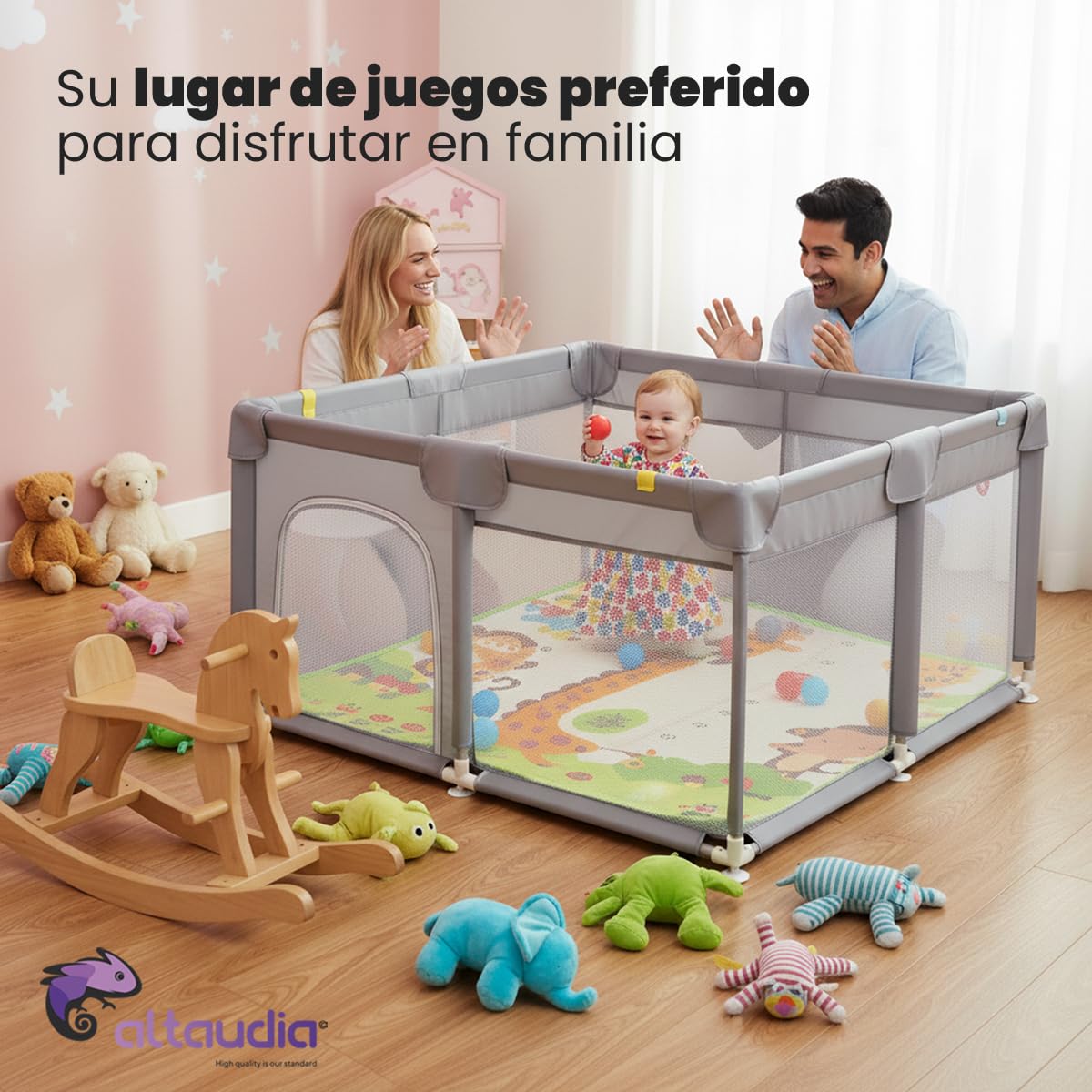 Parque Infantil Bebe 120x120cm + Alfombra Bebe + 50 Bolas + Bolsas de Transporte – Corralito Bebe con Malla Transpirable – Parque de Juegos Divertido para Bebe - Gris (120 * 120)