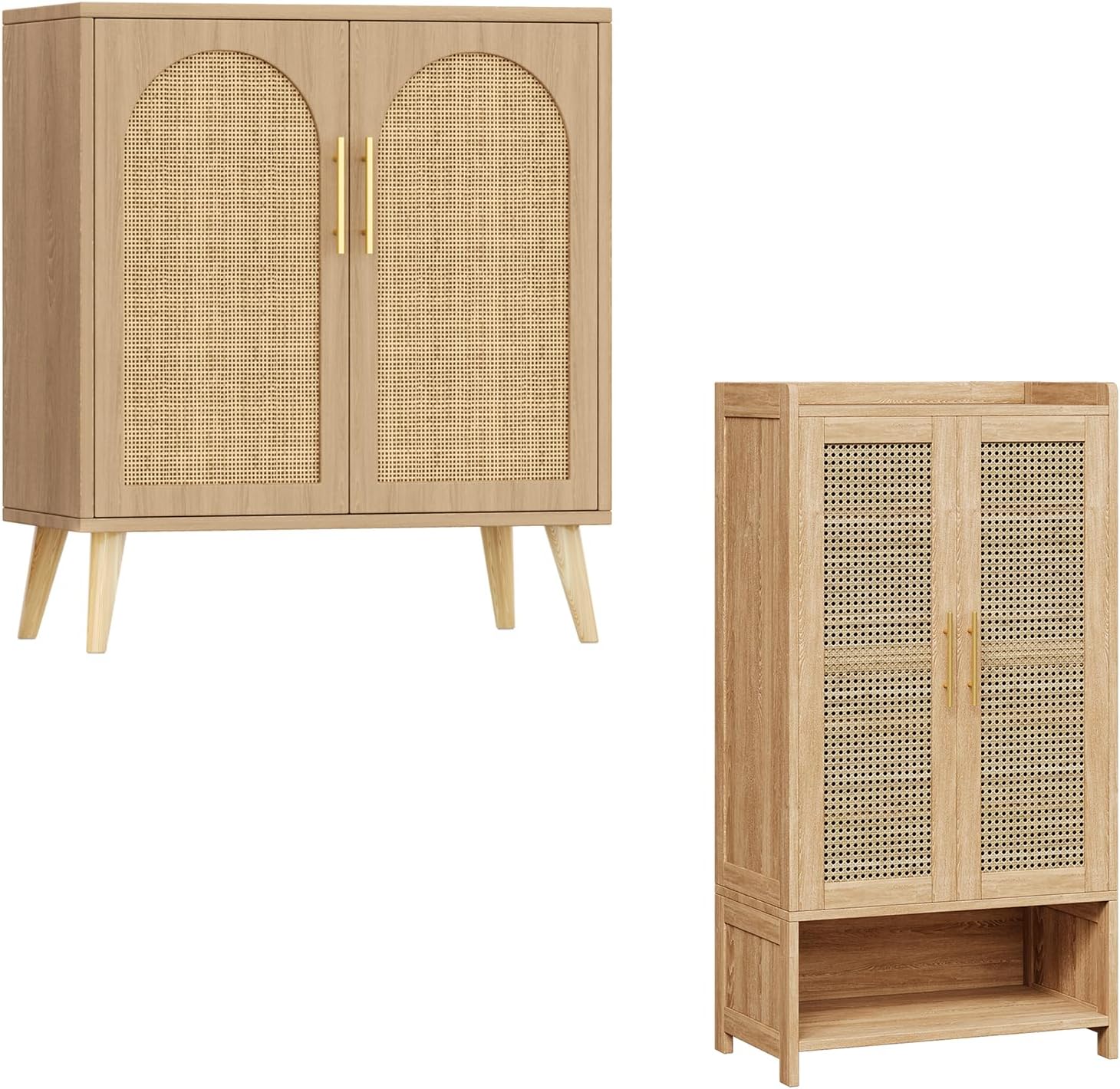 Rattan Buffet Cabinet with Storage, Boho Buffet Table with Adjustable Shelf and Solid Wood Legs,46.3" Tall Shoes Rack Organizer Cabinet for Entryway, Hallway, Natural Oak