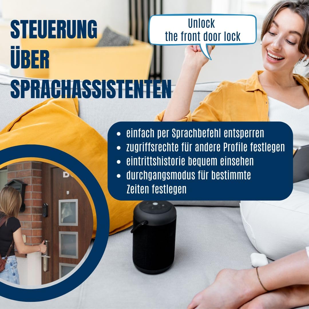 Elektronisches Türschloss SMART Lock Doorknob - 72 mm | 5 Entsperrmethoden: Smartphone, Fingerabdruck, PIN, RFID, Schlüssel; Fernsteuerung per Tuya-App von überall möglich
