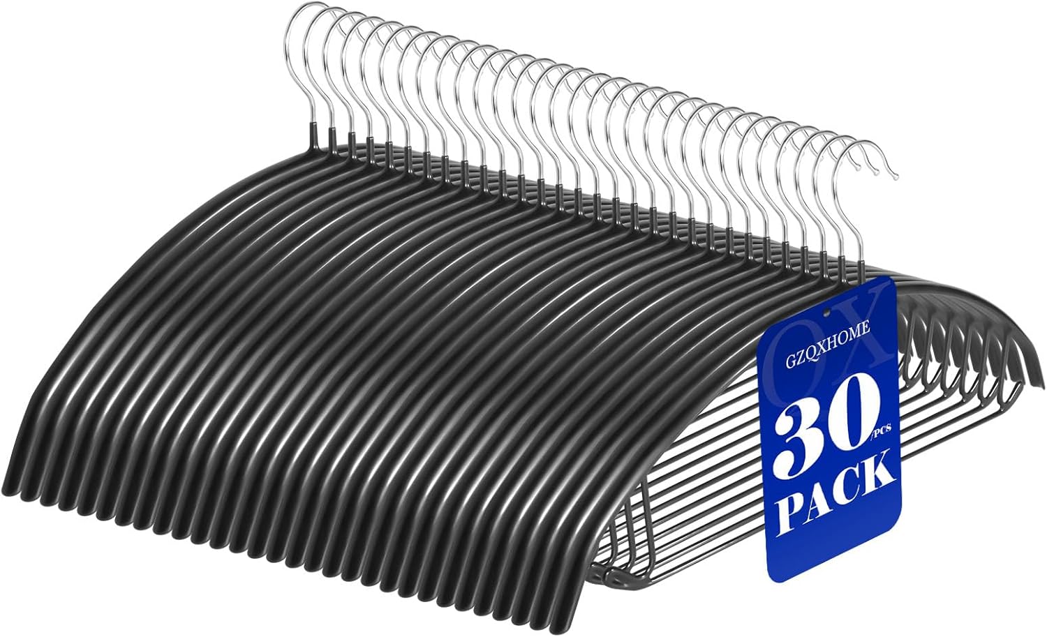 30 Pack Non Slip PVC Coating Metal Clothes Hangers No Shoulder Bump,Built-in Shoulder Hook and Bottom Rod,Suitable for Sweaters,Suits,Shirts,Skirt,Jackets (Black, 30 Pack)
