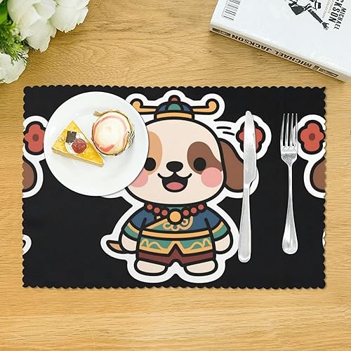 Miniatura 3 de Rectangular Placemats Set of 4, Heat Resistant Ancient Dog Printed Kitchen Dining Table Mats