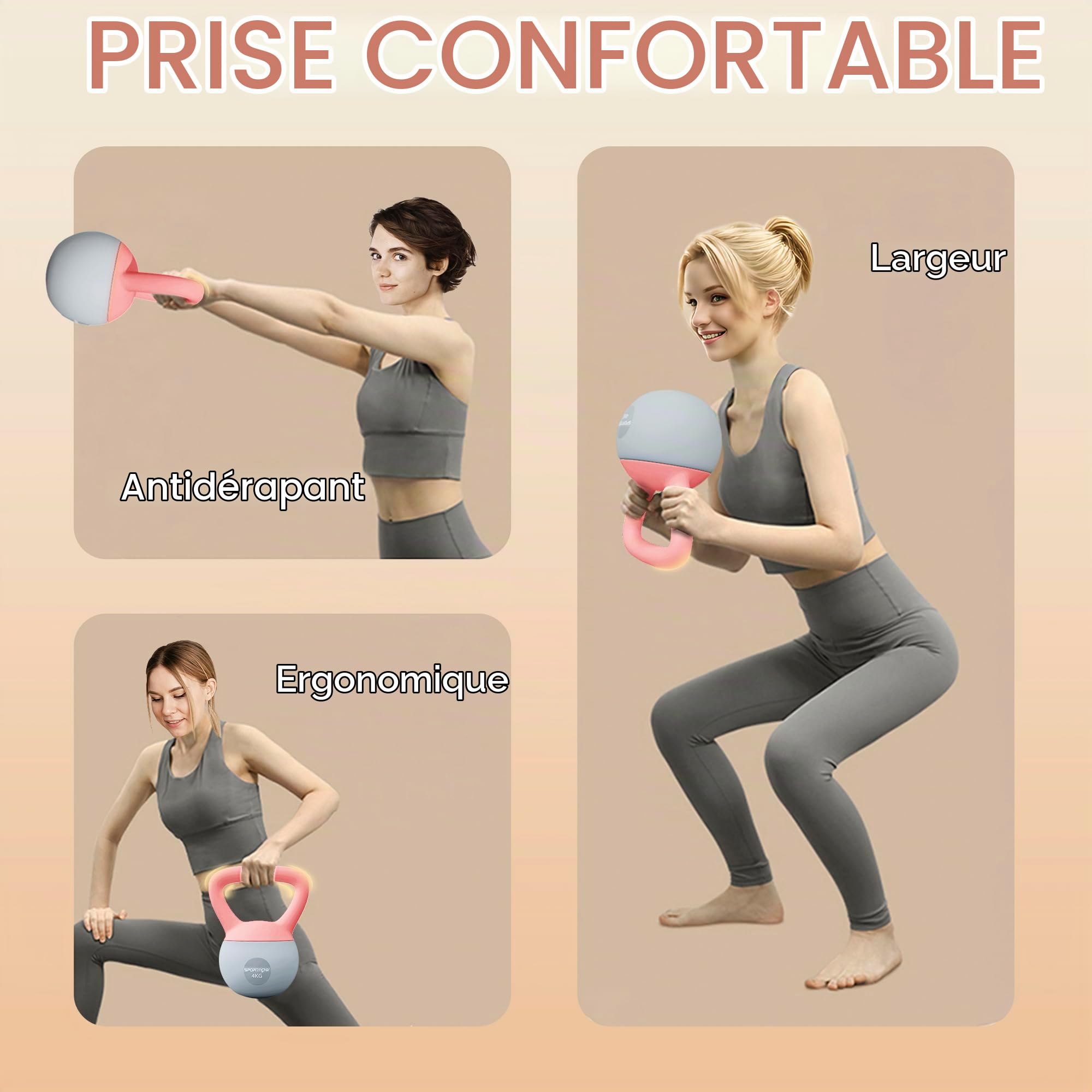 SPORTNOW 4kg Kettlebell souple avec poignée antidérapante, Rose et Gris
