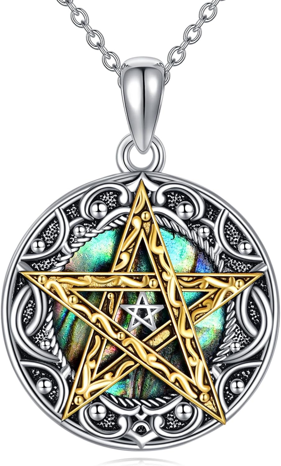 Pentagram Necklace for Women 925 Sterling Silver Pentagram Pendant Necklace Triple Spiral Jewelry Gift