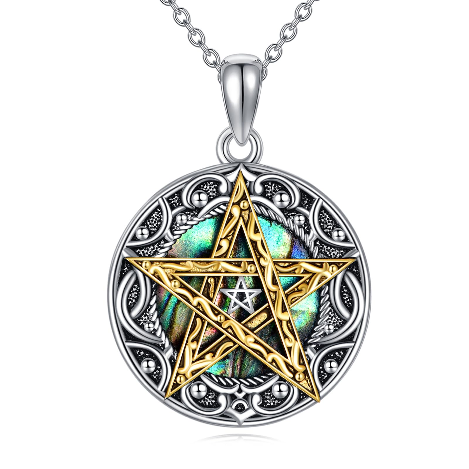 AINFQY Pentagram Necklace for Women 925 Sterling Silver Pentagram Pendant Necklace Triple Spiral Jewelry Gift