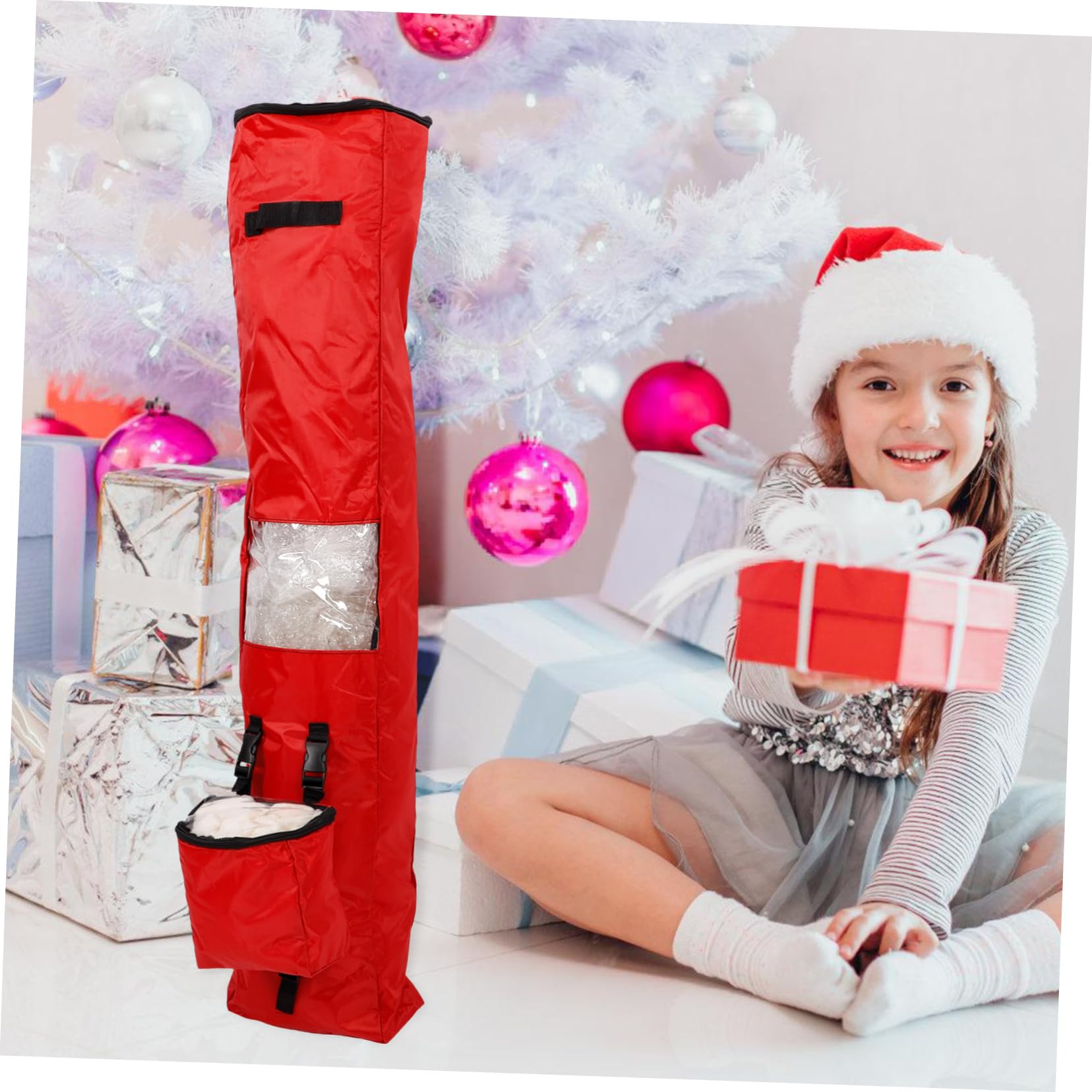 LABRIMP Weihnachtlicher Geschenkpapier Organizer aus Oxford Faltbare Aufbewahrungstasche für Geschenkpapierrollen Praktische und Platzsparende Lösung für Weihnachten mit Verstärktem und