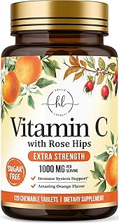 Vitamin C 1000mg Per Serving - Extra Strength with Rose Hips Bioflavonoids - Sugar Free Vitamin C Chewable Pills, Vit C Supplement for Immune Support & Antioxidant, USA Bottled - 120 Chewable Tablets