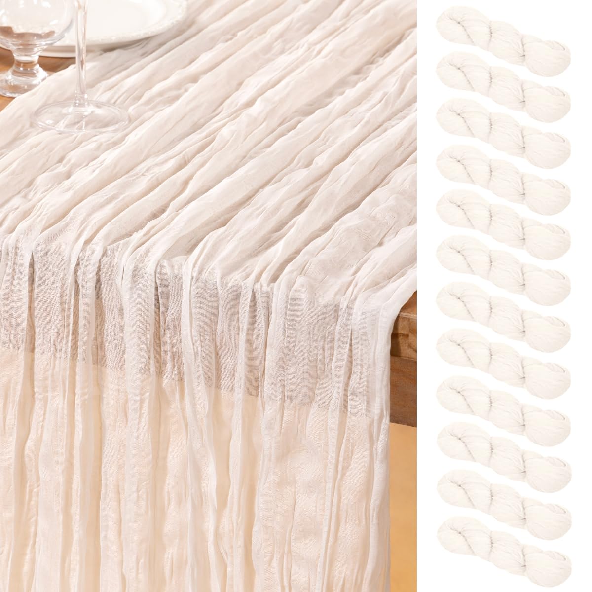 DeZerlor Seihtuch-Tischläufer, 12 Stück, für Frühling, Ostern, Boho-Gaze, 308 cm, weißer Käsetuch, Tischdekoration für Hochzeit, Braut, Babyparty, Partys