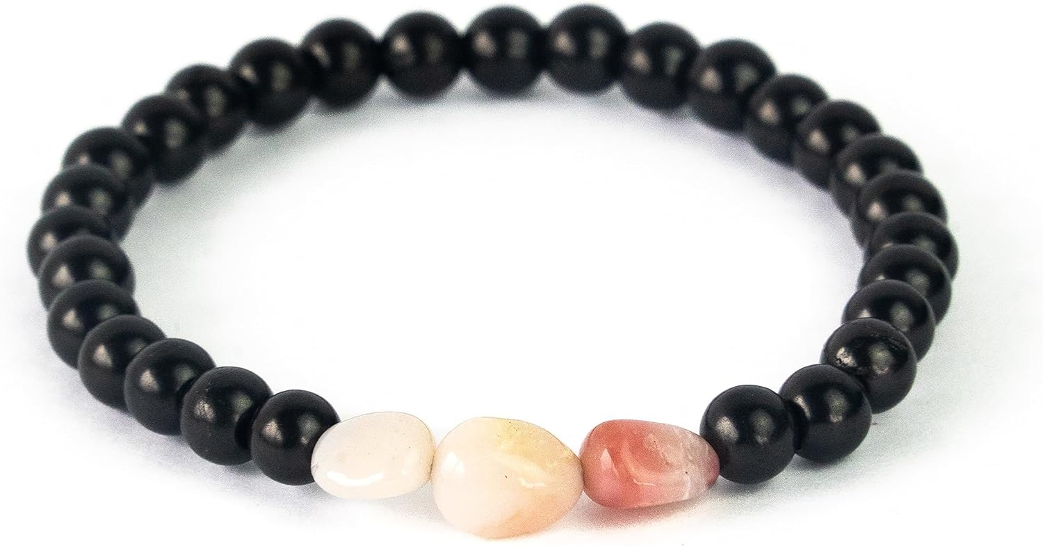 Karelian Heritage Black Shungite Beaded Bracelet, 8mm Handmade Stretchy Unisex, Crystal Healing Authentic Stone, Spiritual Chakra Balance Jewelry