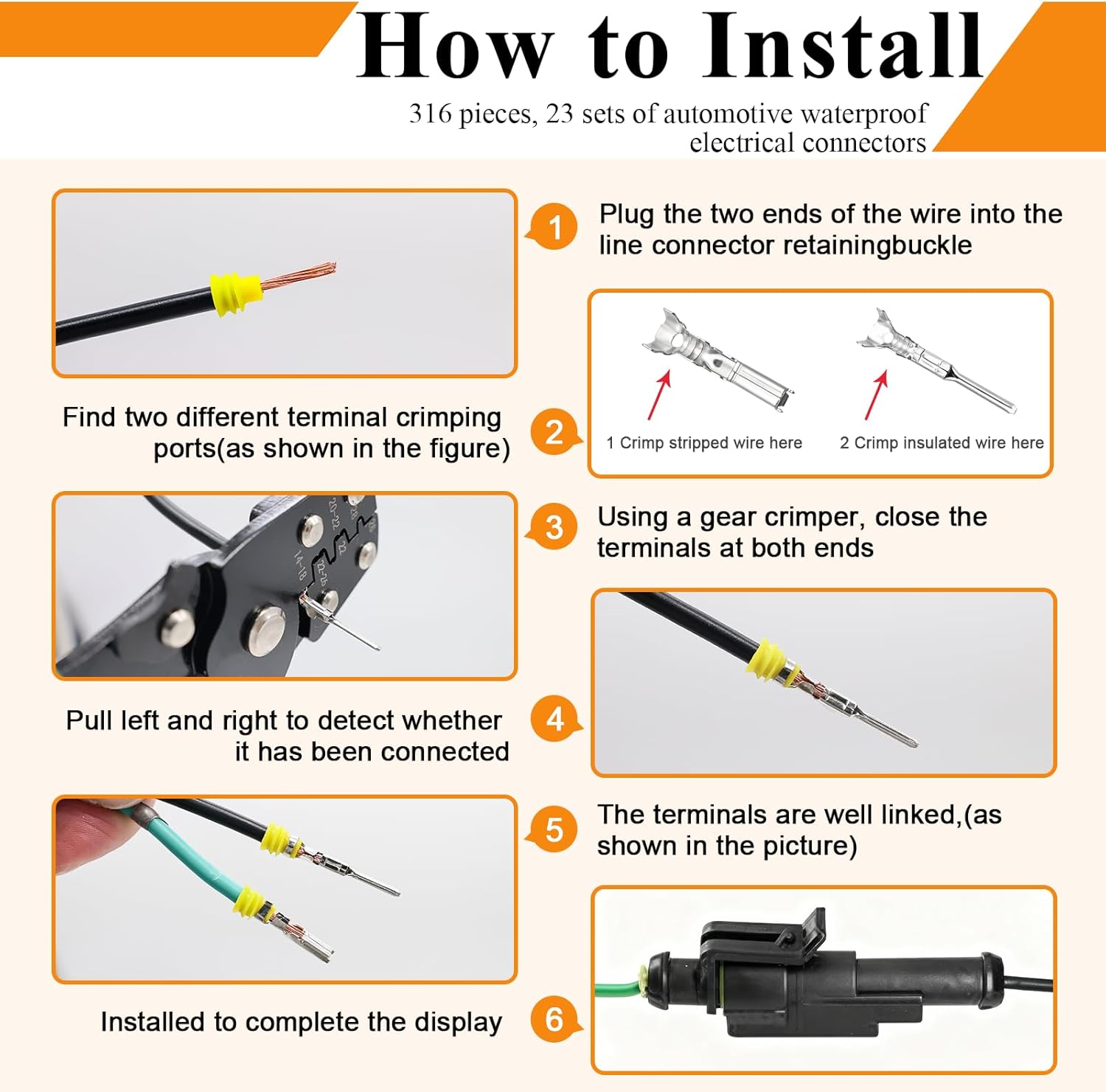 20 Pack 2 Pin Connector Automotive Electrical Automotive Replacement Ignition Plug Connectors 2 Wire Connector 16-22 AWG Quick Connect Waterproof Connector