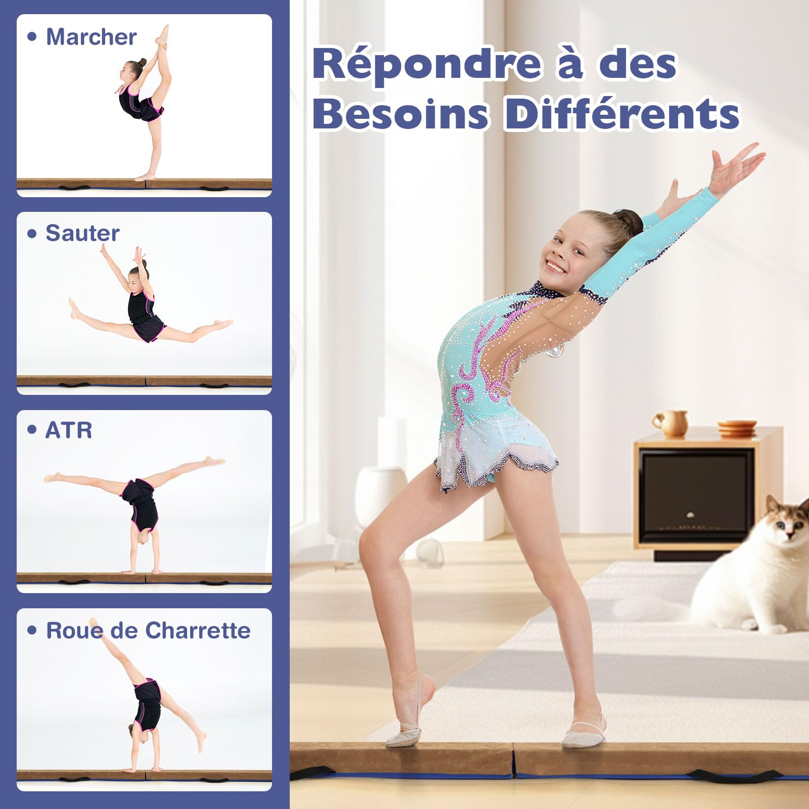 GOPLUS 240cm Poutre Gymnastique Pliable, Poutre Gymnastique Enfants et Adultes, EVA+EPE, 2 Poignées, 6,5cm d'épaisseur, Entraînement de Gymnastique à Domicile