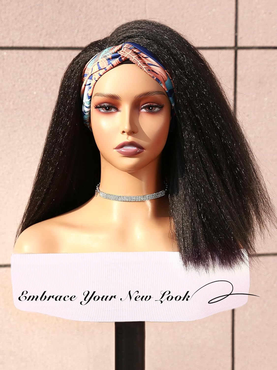 WIGNEE 14 Inches Kinky Straight Headband Wig for Women Yaki Straight Wigs with Black Headband Kinky Afro Wigs For Black Women