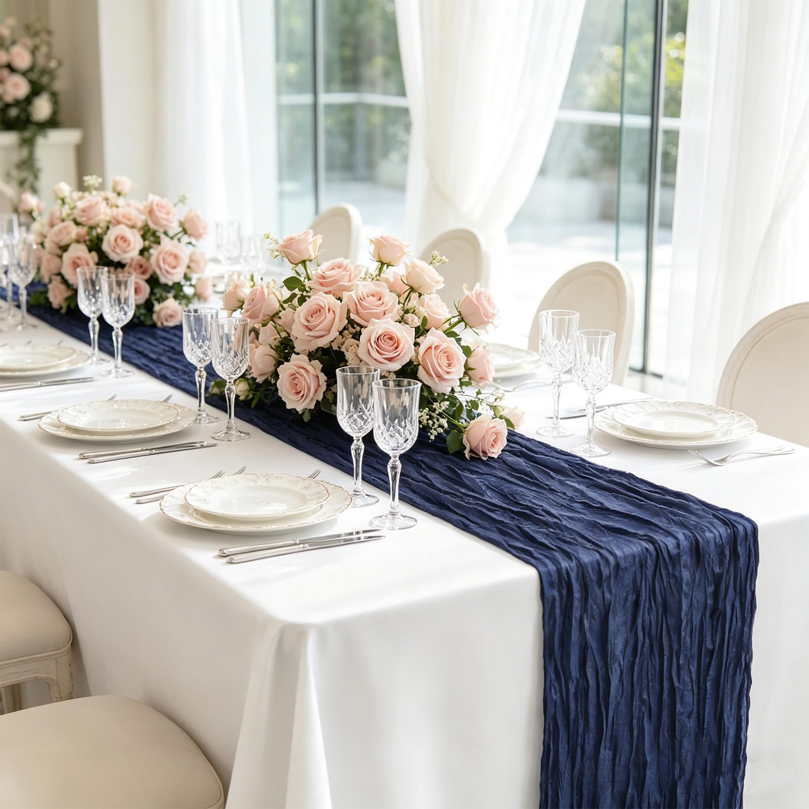 Runner da tavola in garza blu navy, confezione da 10, 45 x 275 cm