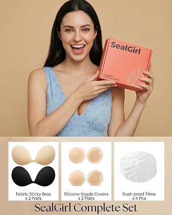Sticky Bra Push Up - 2 Pairs Backless Strapless Bra Invisible Adhesive Bras for Wedding Prom with Nipple Pasties