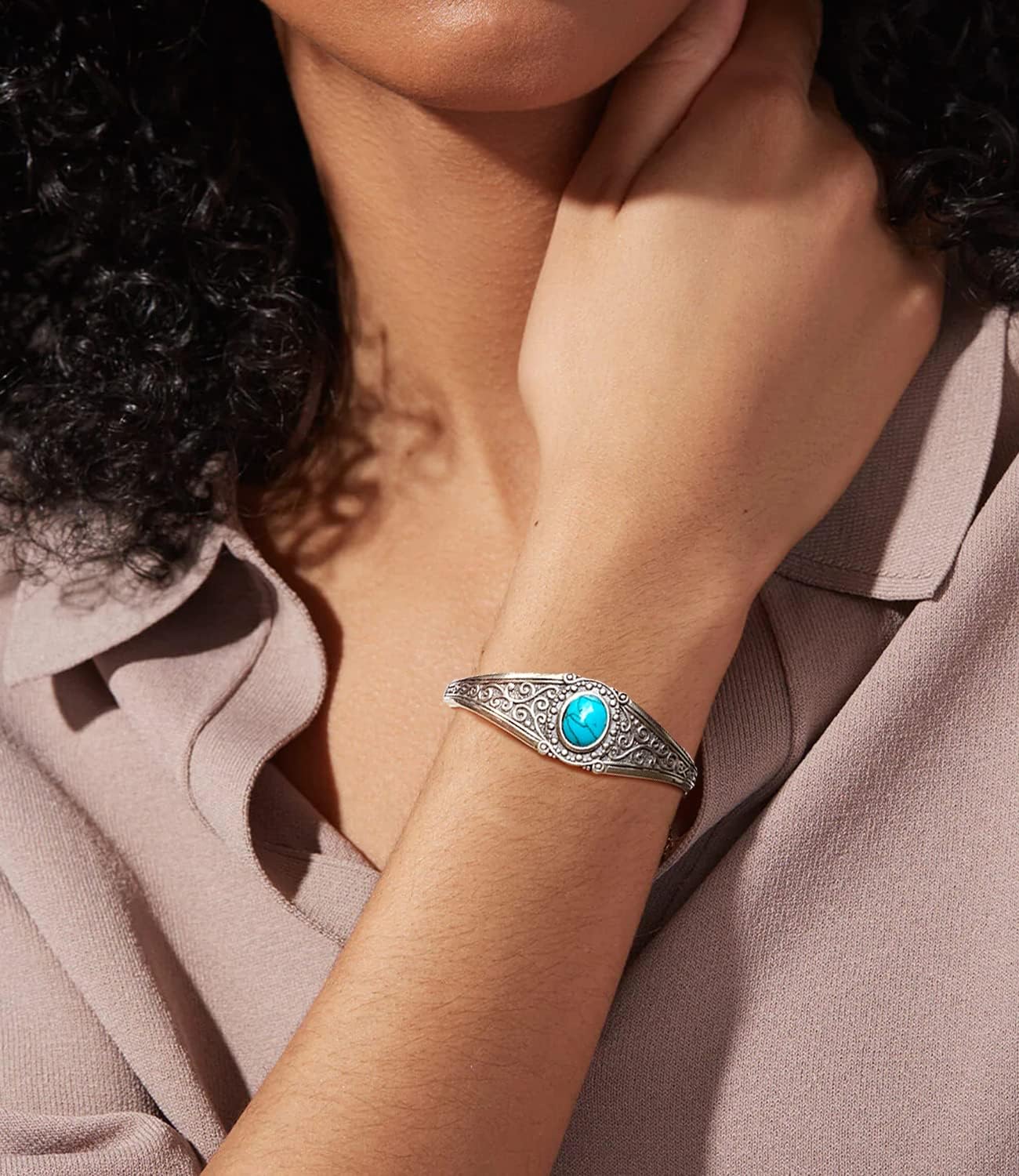 Native American Jewelry Turquoise Bracelet Cuff for Women Men 925 Sterling Silver Adjustable Boho Bangle Western Style 6.5 7 7.5 Inch - Image 8