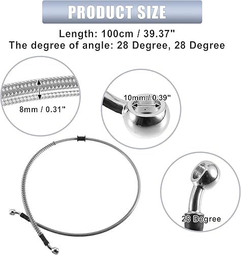 Miniatura 5 de X AUTOHAUX 39.4 in AN3 M10 Línea de freno hidráulico para coche, manguera de aceite, 28  28  acero inoxidable para coche, motocicleta, motocross,