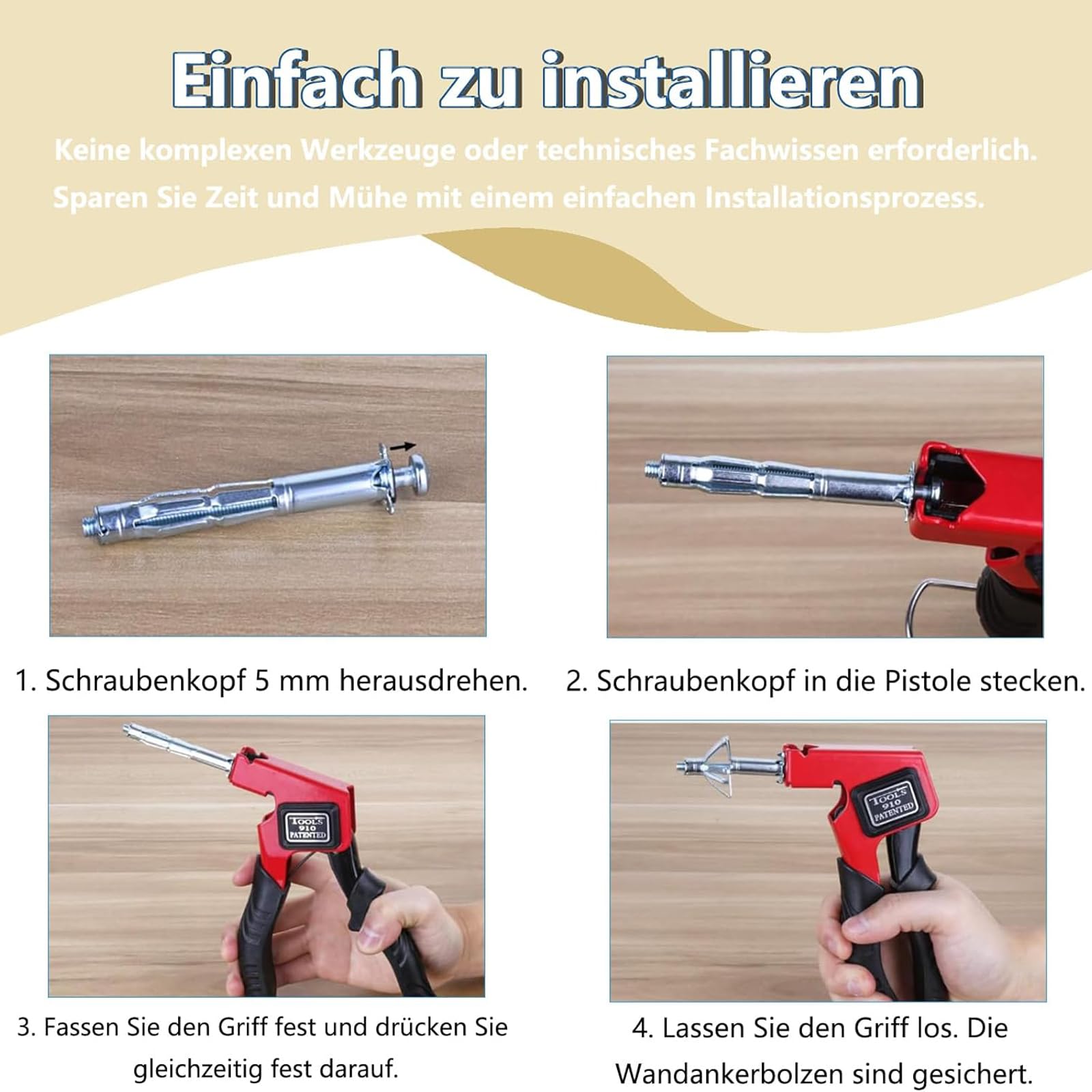 Montagezang für Hohlraumdübel Set, Hohlraumdübel Metal, Hohlraumbefestigung Montagezange, mit 30Pcs M4, M5, M6 Hohlraum Metalldübel mit Schrauben, Zum Befestigen von Wohndekorationen