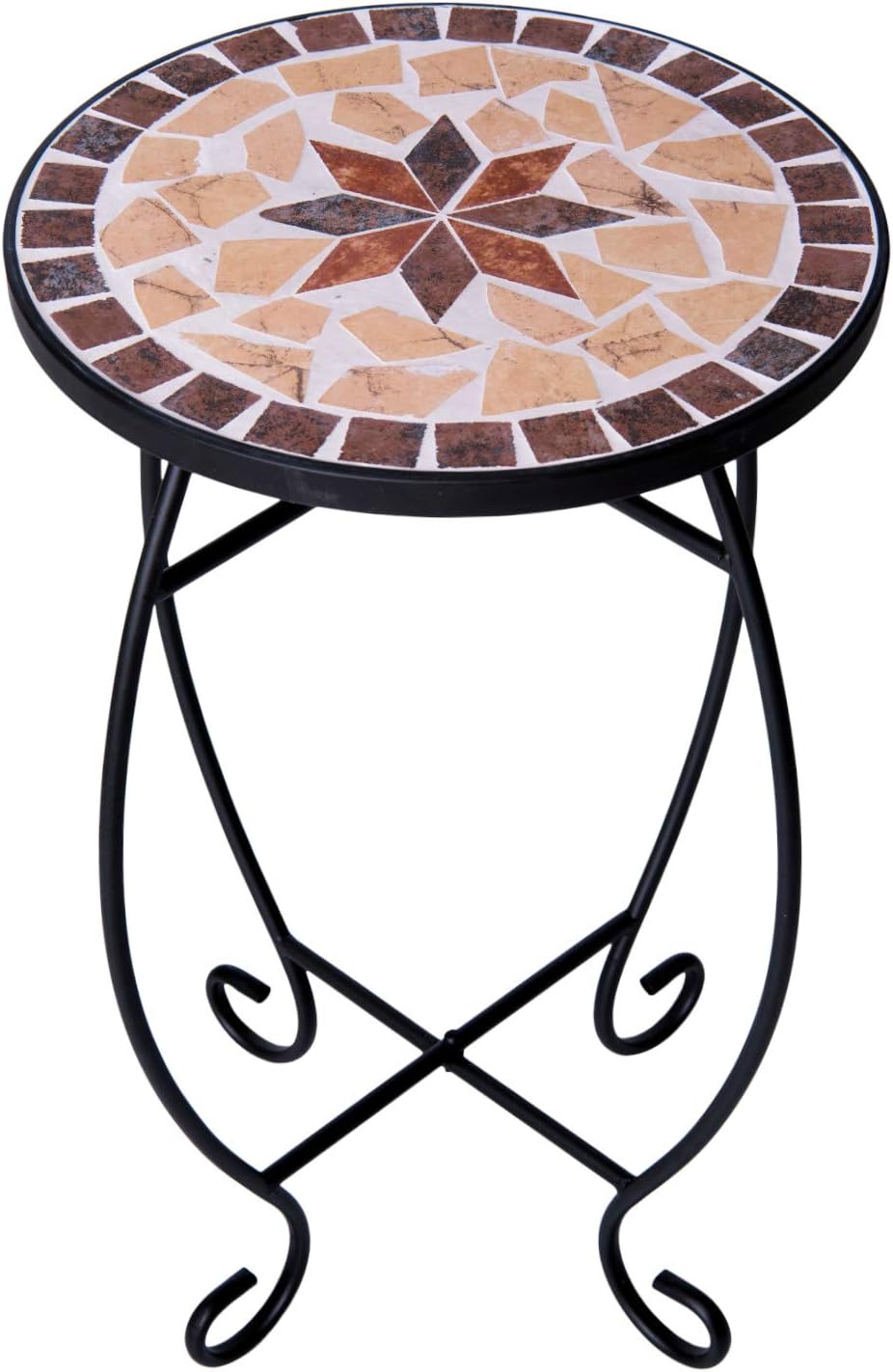 Small round side table, mosaic plant stands, patio, balcony, outdoor, mosaic table, metal garden plant stand.