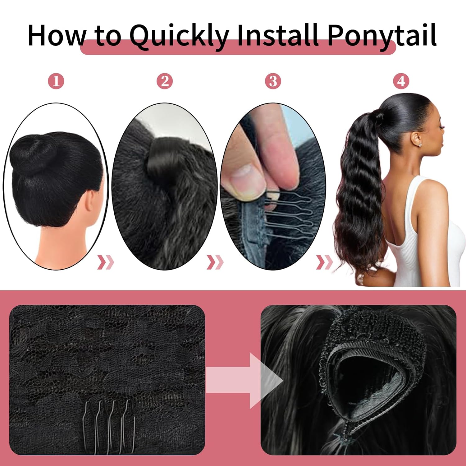 Datanala Brazilian Virgin 100% Remy Body Wave Human Hair Ponytail Extension with Magic Paste Warp Around 20Inch Body Wave Ponytail Extension Natural Color for Black Women