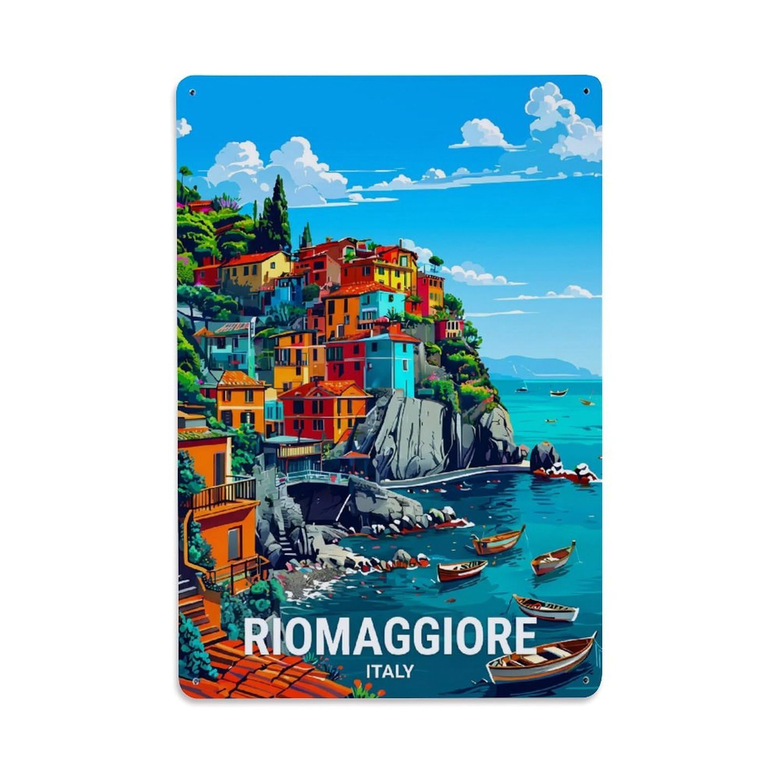 Huiyhb 8X12inch(20X30cm) Vintage Travel Riomaggiore Italy Vitality Metal Tin Sign
