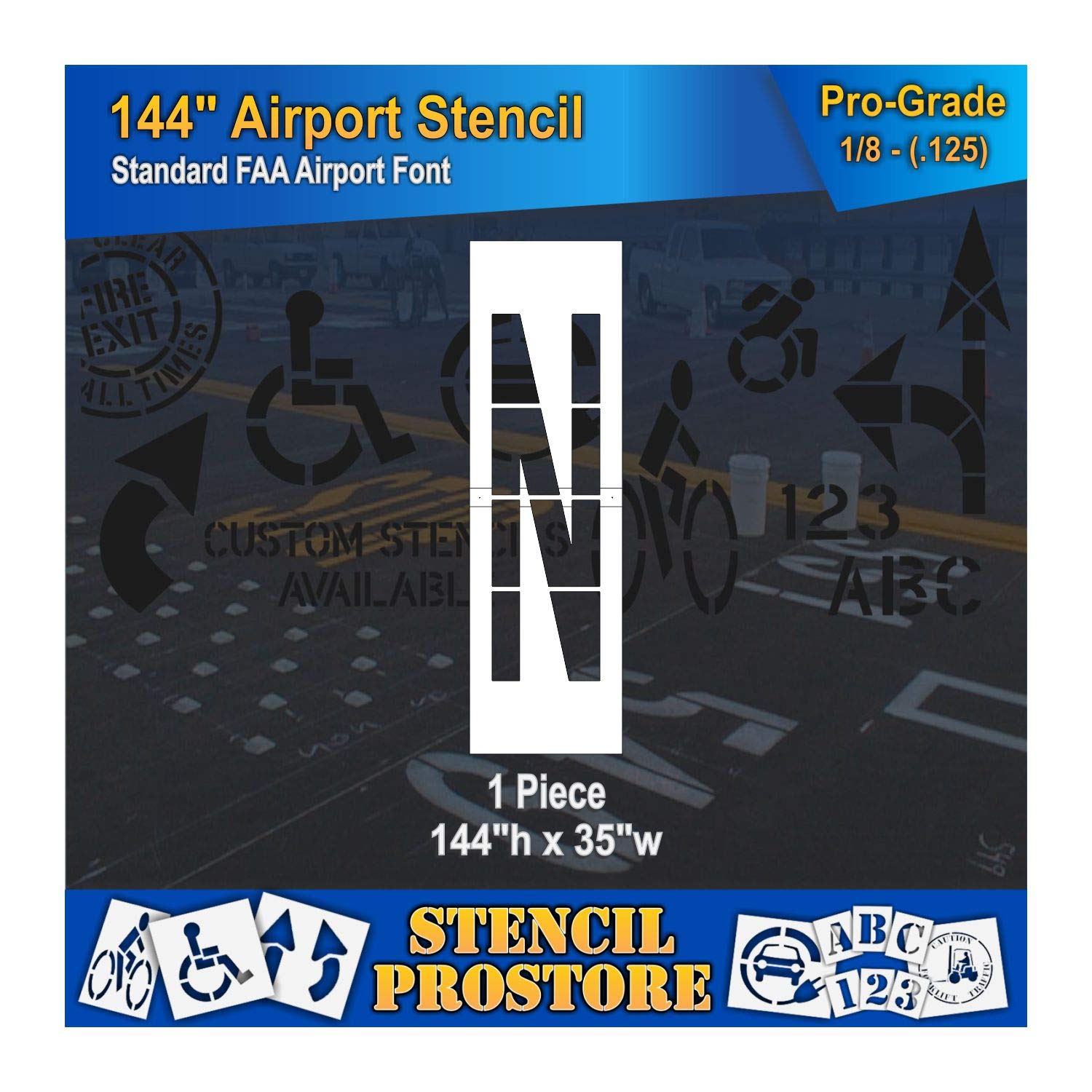 Airport FAA 144in. Letter N Stencil - 144'' x 43'' x 1/8" (128 mil) - Pro-Grade