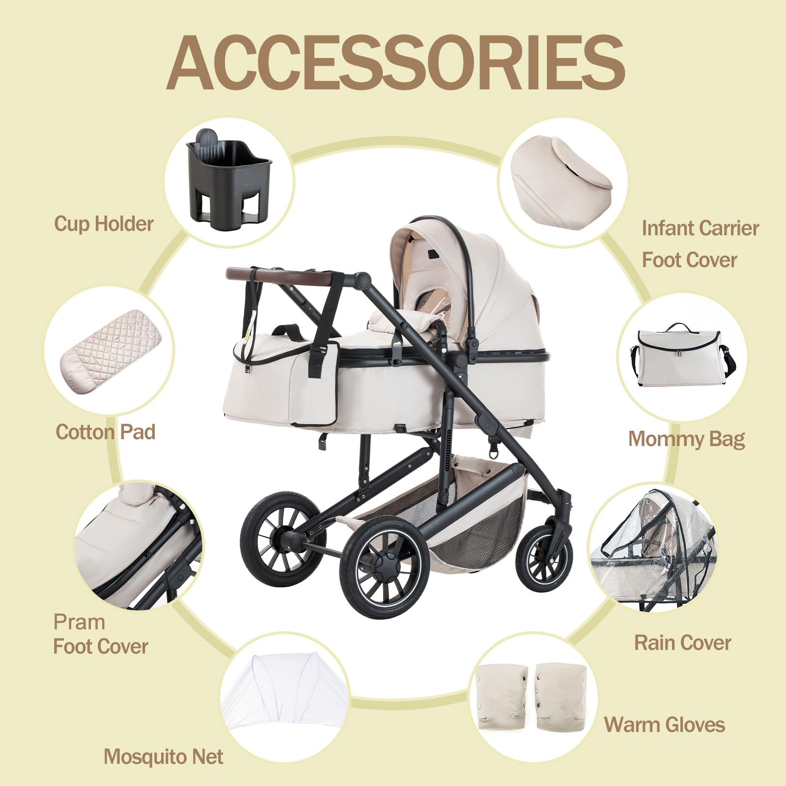 Cochecito Bebe 3 Piezas,Verde-Conjunto de Silla de Paseo&Silla de Coche,Silla de Paseo Reversible con asa Ajustable,Cesto Para Dormir&Capazo con Cubrepiés,Cubrepiés elevado,0-4,22KG