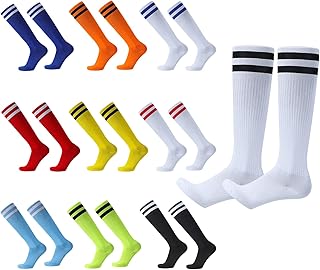 [Alaiyaky] サッカー ソックス 10色 靴下 ジュニア 子供 キッズ 大人 ハイソックス ボーダーソックス ロングソックス ストライプ フットサル 滑り止め 通気吸汗 抗菌防臭 速乾 ラグビー 運動会 スポーツ 男女兼用 目立つ