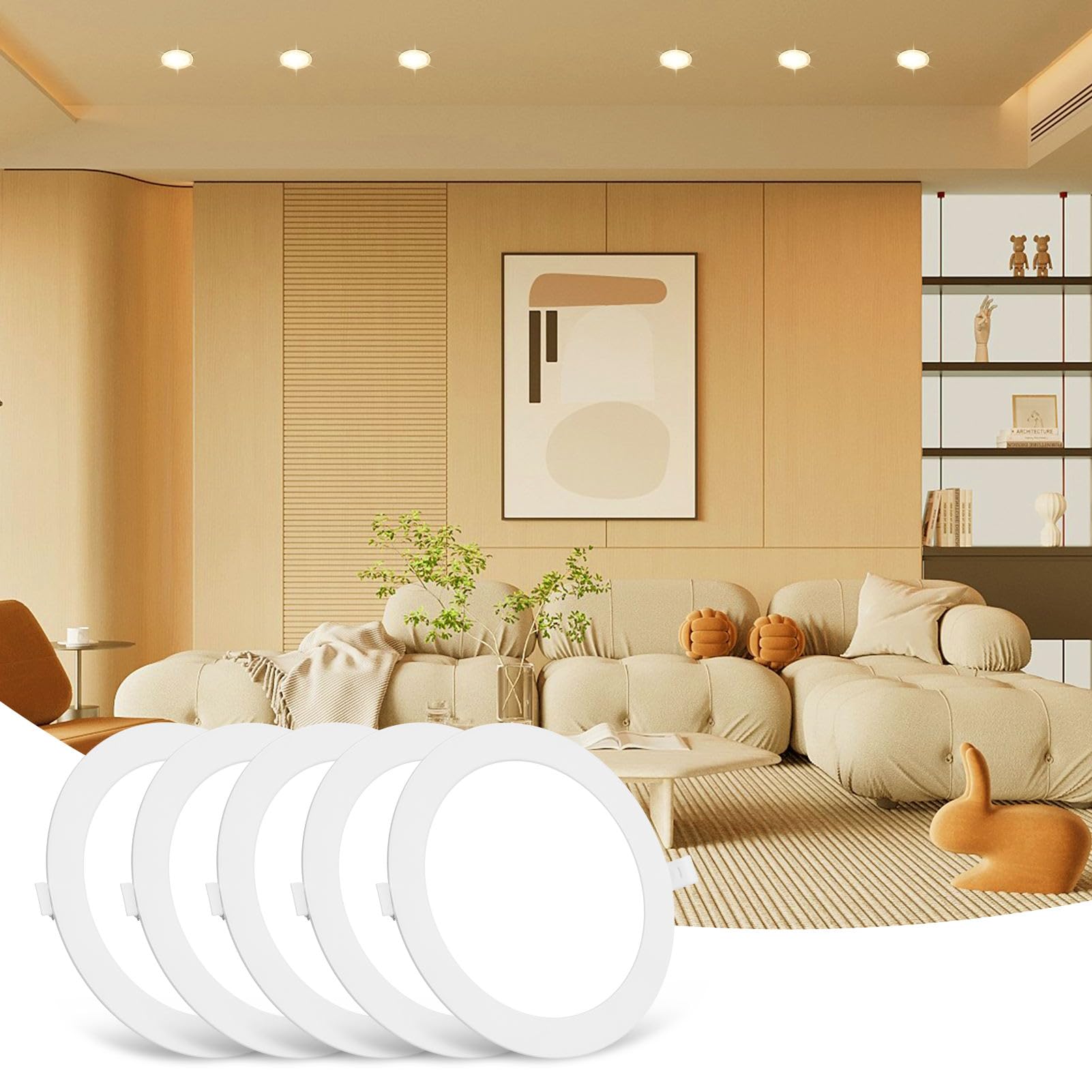 Sararoom 5Packs 3W LED Round Ceiling Panel Light 3000K Warm White Ultra Slim Downlights 270lm Recessed Ceiling Lights for Living Room Bedroom Bathroom Corridor Kitchen Office Shop