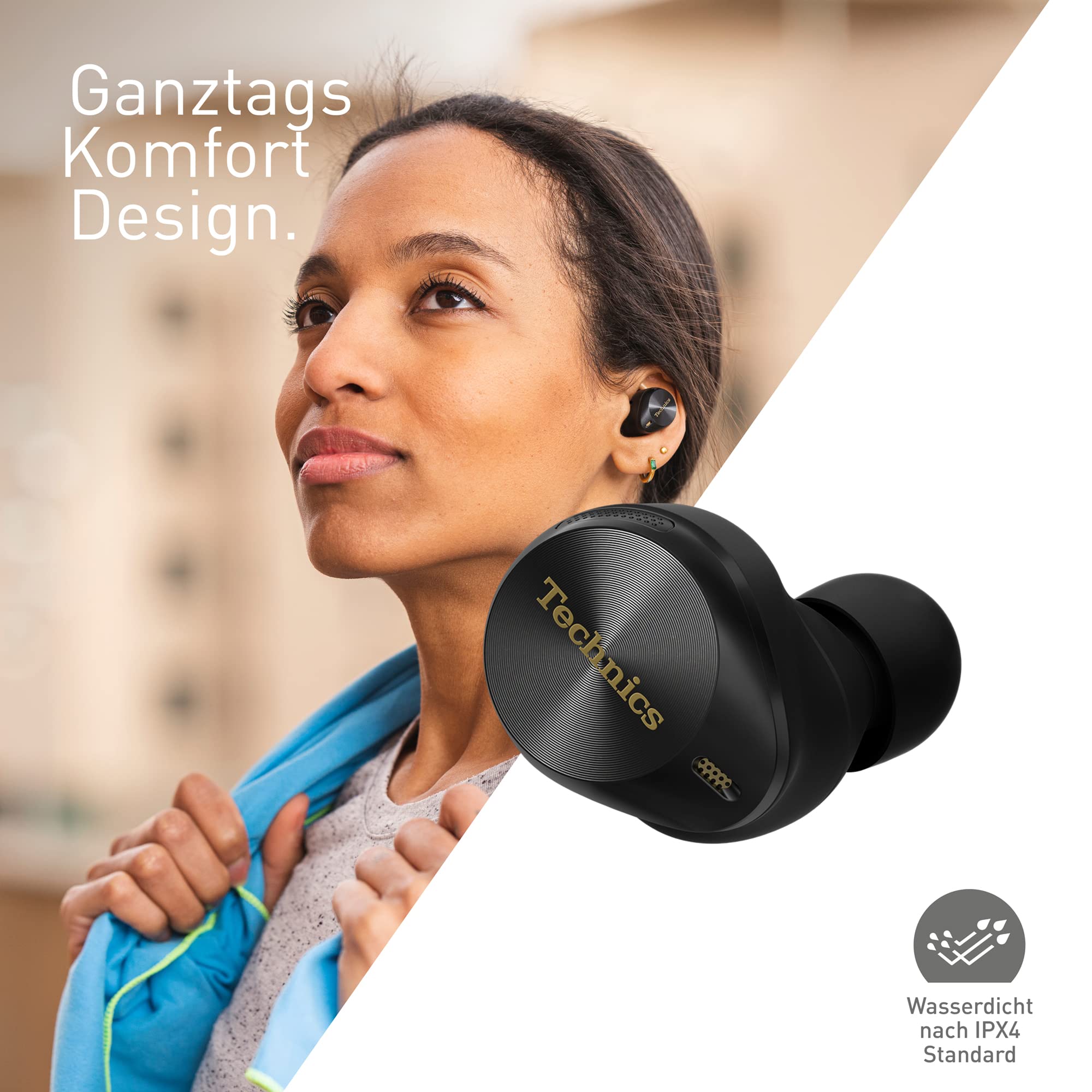 Technics EAH-AZ80E-K Kabellose Kopfhörer mit Geräuschunterdrückung, komfortable In-Ear-Kopfhörer, Kopfhörer mit integriertem Mikrofon, anpassbare Passform, bis zu 7 Stunden Spielzeit, Schwarz