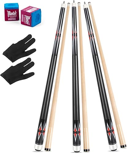 Miniatura 7 de AKLOT Taco de billar de billar, 3 juegos de palos de billar de arce canadiense de 58 pulgadas, palo de billar de peso mixto