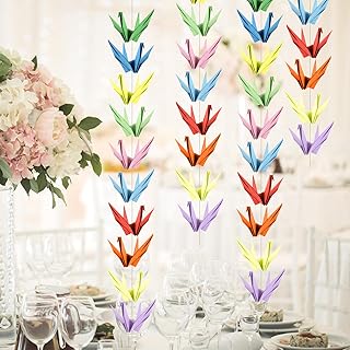 3 Strings Colorful Paper Crane Hanging Garlands, Origami Birds Streamers Garland Banner, for Bridal Shower, Baby Shower, Birthday Party Supplies, Weddings, Ceiling Decor, 3 Sizes