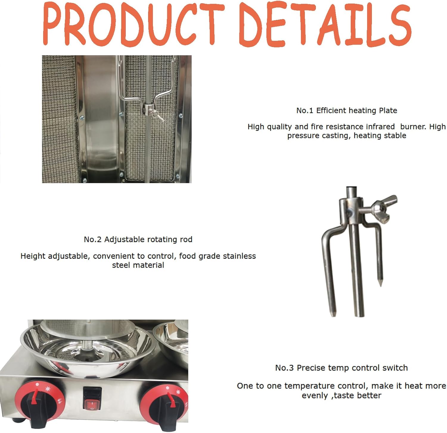 LP Gas Shawarma Grill Machine Vertical Broiler Gyro Machine Rotating Doner Kebab Machine with 3 Burners for Home Restaurant Kitchen Parties