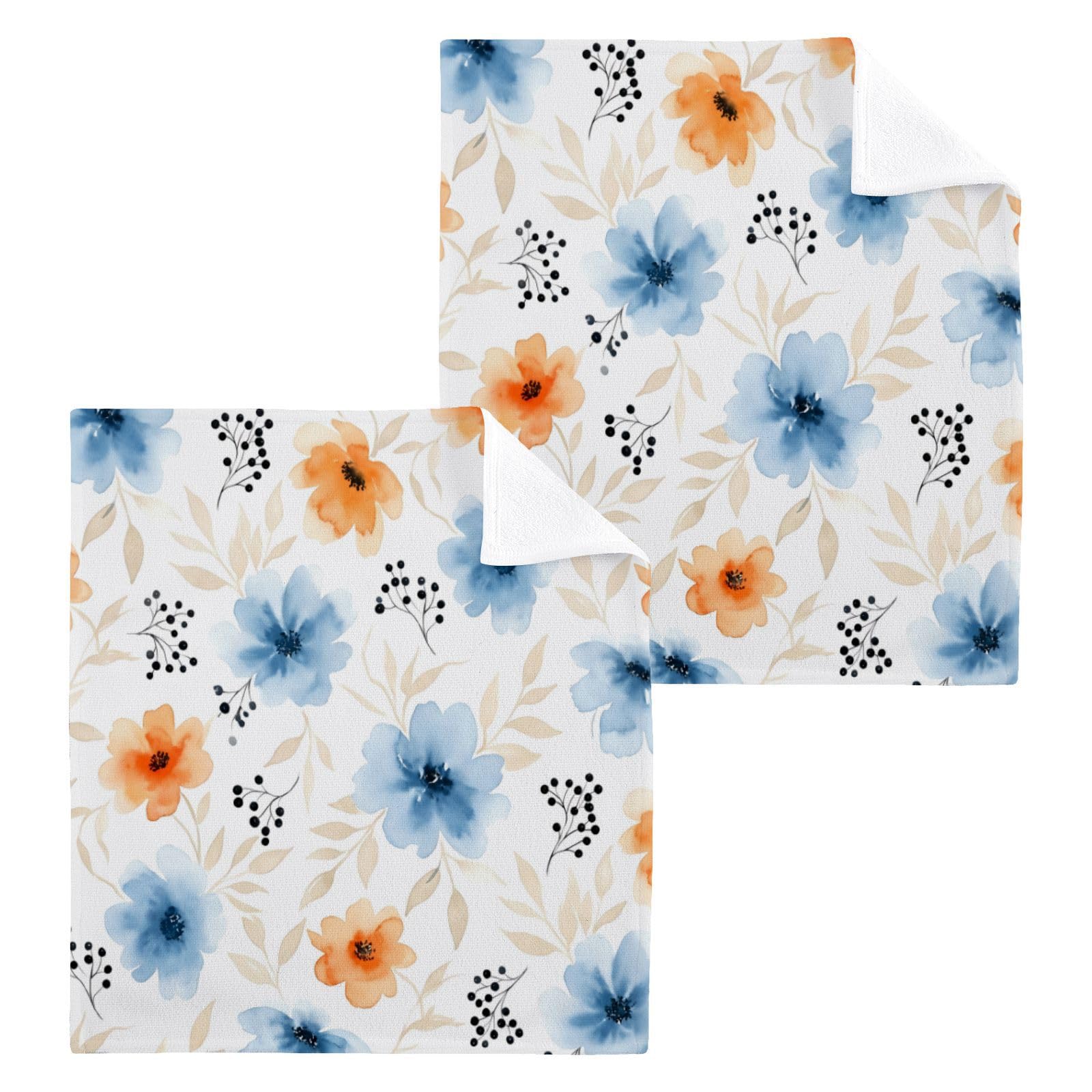 BOESI Watercolor Floral Pattern 12x12in Cotton Washcloth,Face Towel