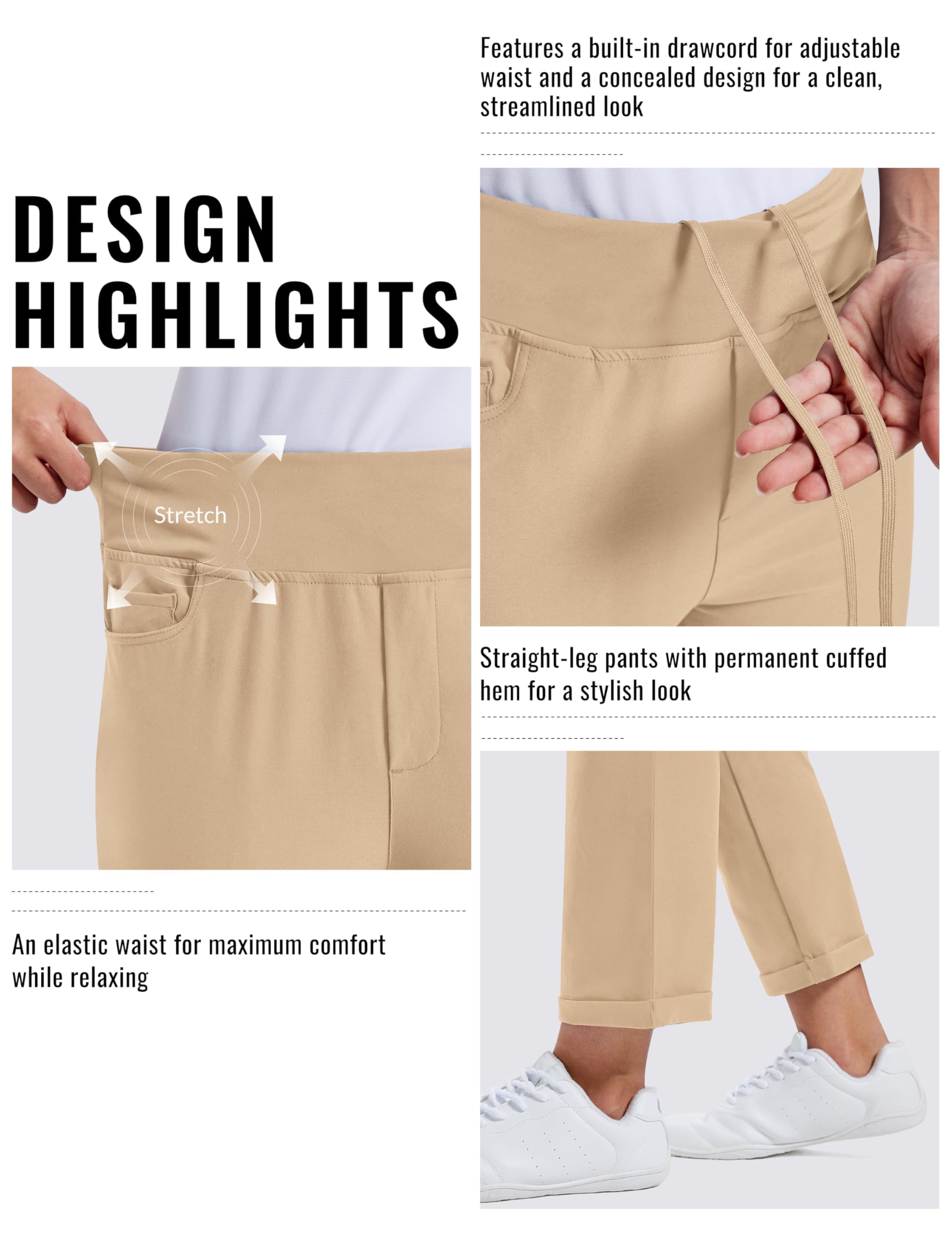 MoFiz Pantalones de Golf para Mujer Stretch Trabajo Pants Elegante con Bolsillos for Oficina Casual Viaje Yoga